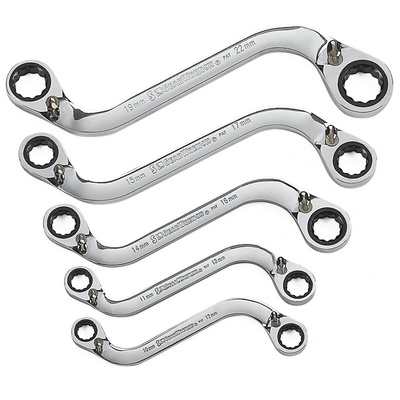 RS PRO 5-Piece Spanner Set, 10 x 12 → 19 x 22 mm, Chrome Vanadium Steel