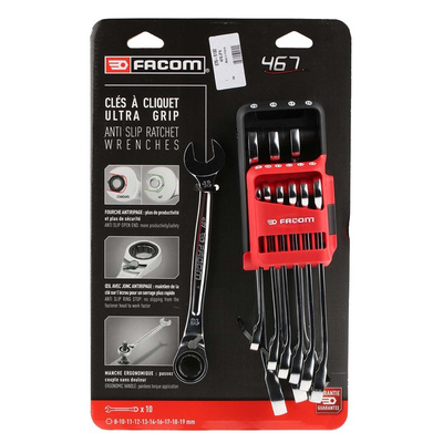 Facom 467B Series 10-Piece Spanner Set, 8 → 19 mm, Chrome Vanadium Steel
