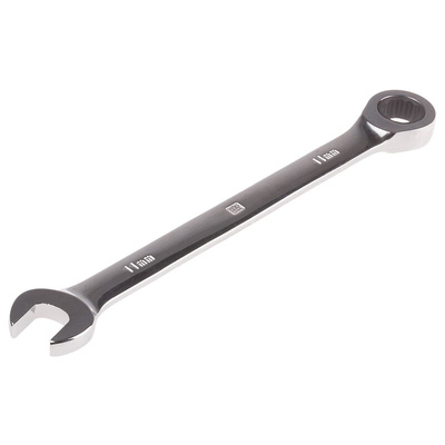 RS PRO Combination Ratchet Spanner, 11mm, Metric, Double Ended, 168 mm Overall