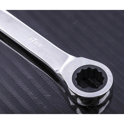 RS PRO Combination Ratchet Spanner, 17mm, Metric, Double Ended, 233 mm Overall