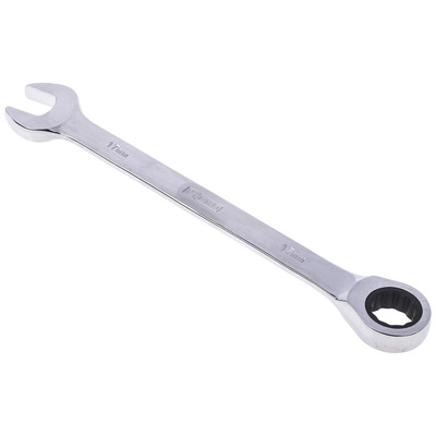 RS PRO Combination Ratchet Spanner, 17mm, Metric, Double Ended, 233 mm Overall
