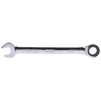 RS PRO Combination Ratchet Spanner, 17mm, Metric, Double Ended, 233 mm Overall