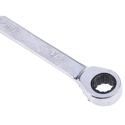 RS PRO Combination Ratchet Spanner, 8mm, Metric, Double Ended, 136 mm Overall