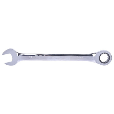RS PRO Combination Ratchet Spanner, 24mm, Metric, Double Ended, 325 mm Overall