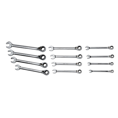 SAM 11-Piece Combination Ratchet Spanner Set, 8 → 19 mm, Chrome Vanadium Steel