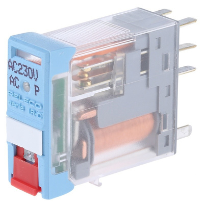 Releco, 230V ac Coil Non-Latching Relay DPDT, 5A Switching Current PCB Mount