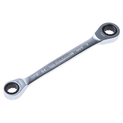Facom Ratchet Ring Spanner, 8mm, Metric, Double Ended, 128 mm Overall