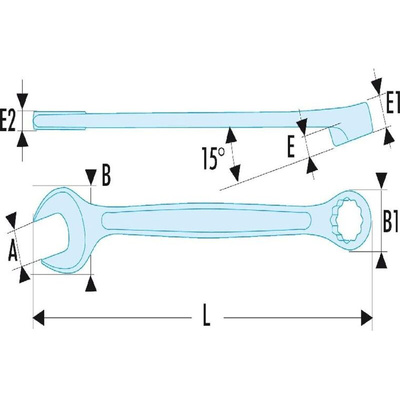 Facom Combination Spanner, 15mm, Metric, Double Ended, 185 mm Overall