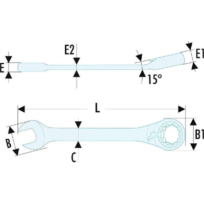 Facom Combination Ratchet Spanner, 12mm, Metric, Double Ended, 106.5 mm Overall