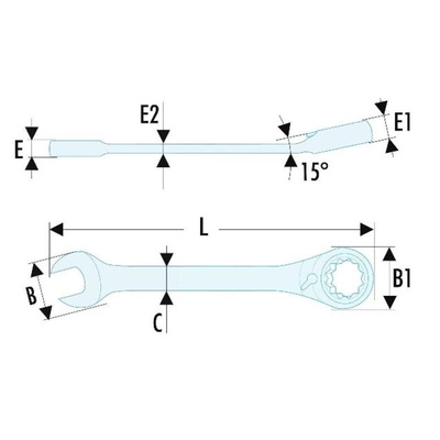 Facom Combination Ratchet Spanner, 7mm, Metric, Double Ended, 90.5 mm Overall