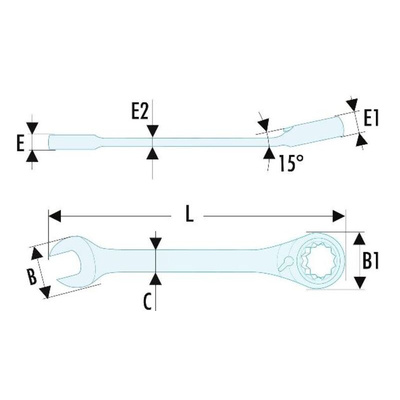 Facom Combination Ratchet Spanner, 8mm, Metric, Double Ended, 90.5 mm Overall