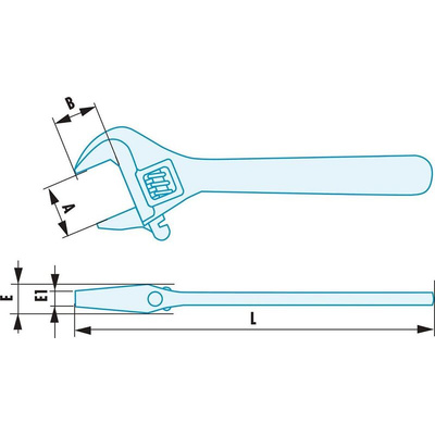 Facom Adjustable Spanner, 450 mm Overall, 55mm Jaw Capacity, Metal Handle, Non-Sparking