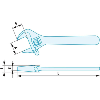 Facom Adjustable Spanner, 200 mm Overall, 24mm Jaw Capacity, Metal Handle, Non-Sparking