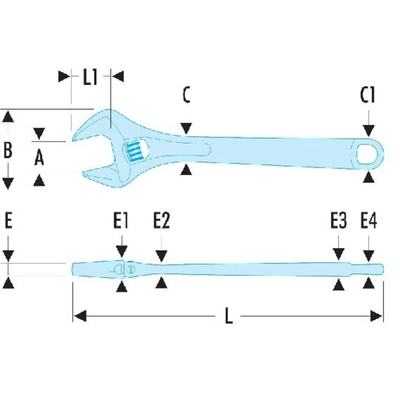 Facom Adjustable Spanner, 160 mm Overall, 33mm Jaw Capacity