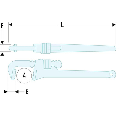 Facom Pipe Wrench, 350 mm Overall, 60mm Jaw Capacity