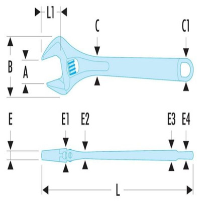Facom Adjustable Spanner, 300 mm Overall, 41mm Jaw Capacity, Metal Handle