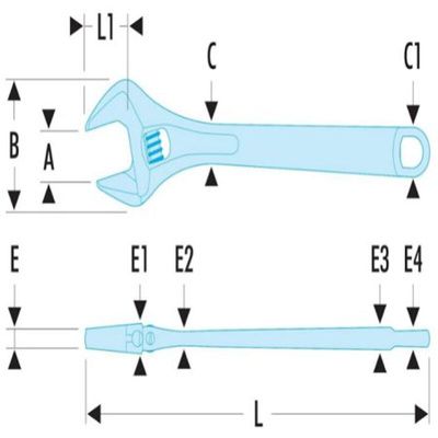 Facom Adjustable Spanner, 376 mm Overall, 50mm Jaw Capacity, Bi-Material Handle