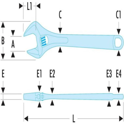 Facom Adjustable Spanner, 450 mm Overall, 63mm Jaw Capacity, Metal Handle