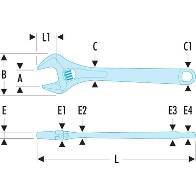 Facom Adjustable Spanner, 255 mm Overall, 30mm Jaw Capacity, Metal Handle