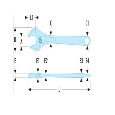 Facom Adjustable Spanner, 456 mm Overall, 53mm Jaw Capacity, Metal Handle