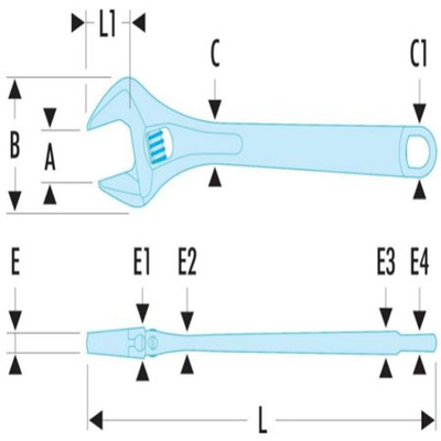 Facom Adjustable Spanner, 114 mm Overall, 13mm Jaw Capacity, Metal Handle