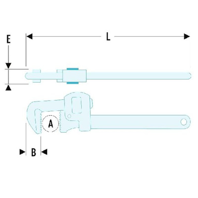 Facom Pipe Wrench, 350 mm Overall, 49mm Jaw Capacity, Metal Handle
