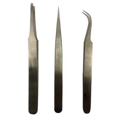 RS PRO 120 mm, Low Carbon Austenitic Steel, Bent; Flat; Rounded, Tweezer Set