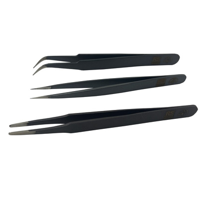 RS PRO 120mm, Steel, Curved, Fine, Rounded, Sharp, ESD Tweezer Set