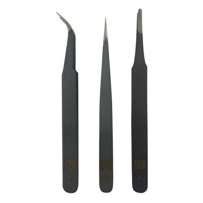 RS PRO 120mm, Steel, Curved, Fine, Rounded, Sharp, ESD Tweezer Set