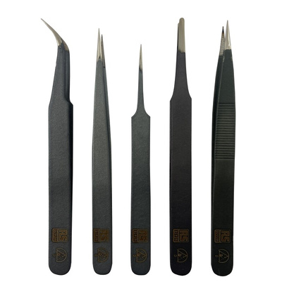 RS PRO Steel, Curved, Fine, Rounded, Sharp, ESD Tweezer Set