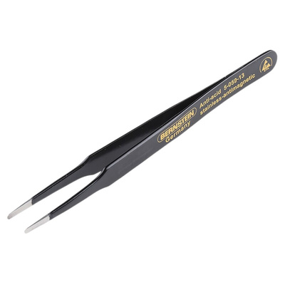 Bernstein 120 mm, Stainless Steel, Flat; Rounded, ESD Tweezers