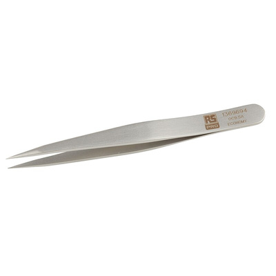 RS PRO 90 mm, Stainless Steel, Flat, Tweezers