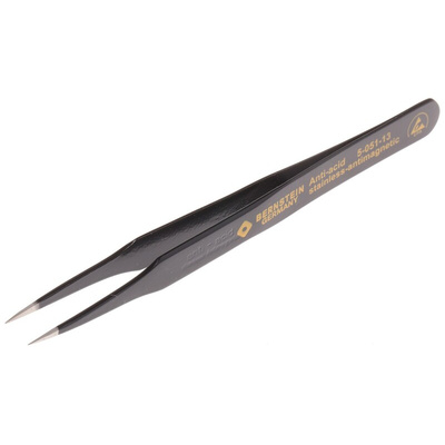 Bernstein 115 mm, Stainless Steel, Pointed, ESD Tweezers