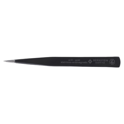 Bernstein 130 mm, Stainless Steel, Rounded; Tapering; Pointed, ESD Tweezers