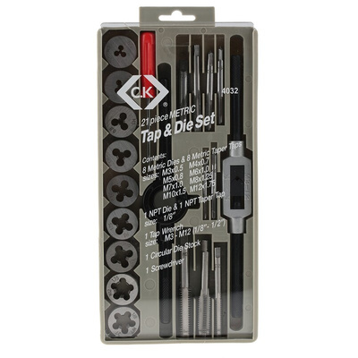 CK 21-Piece Carbon Steel Thread Tap & Die Set, 1/8 in NPT - 1/8 in NPT Taps, 1/8 in NPT - 1/8 in NPT Dies