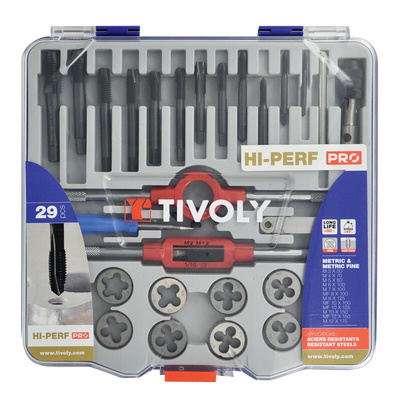 Tivoly 39-Piece Carbon Steel Tap & Die Set, M3 - M12 Taps, MF4 - M12 Dies