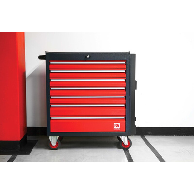 RS PRO 7 drawer Steel Wheeled Tool Chest, 975mm x 450mm x 710mm