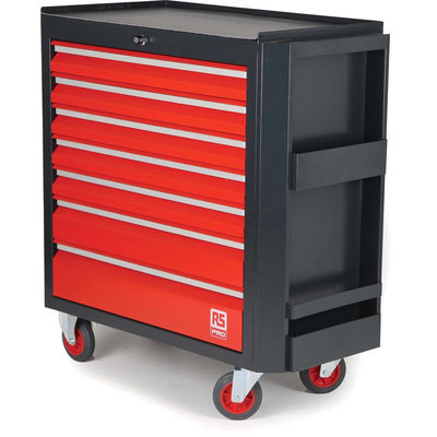 RS PRO 7 drawer Steel Wheeled Tool Chest, 975mm x 450mm x 710mm