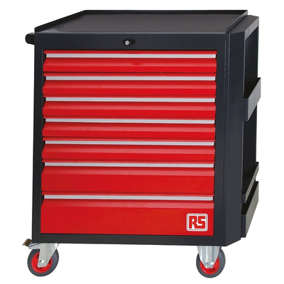 RS PRO 7 drawer Steel Wheeled Tool Chest, 975mm x 450mm x 890mm