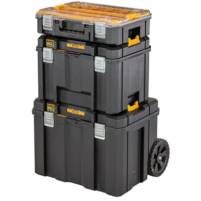DeWALT TSTAK Shallow Box Plastic Tool Box, with 2 Wheels, 512 x 512 x 635mm