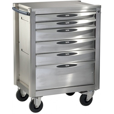 SAM 6 drawer Stainless Steel Wheeled Tool Trolley, 940mm x 710mm x 565mm