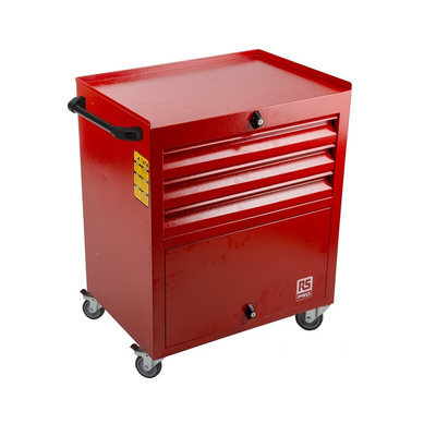 RS PRO 3 drawer Steel Wheeled Tool Chest, 830mm x 630mm x 450mm