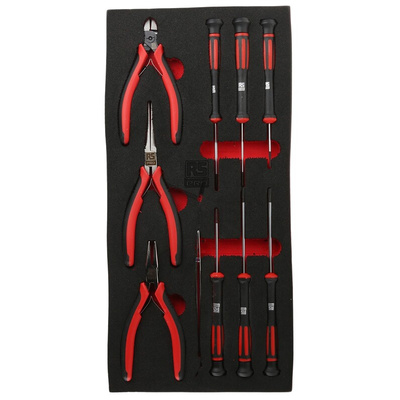 RS PRO 10 Piece Electronics Tool Kit with Foam Inlay