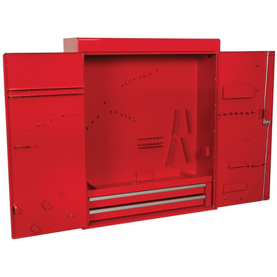 RS PRO 2 drawer Heavy Gauge Steel Wall Mount Tool Cabinet, 890mm x 225mm x 750mm