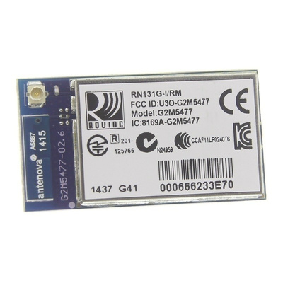 Microchip RN131G-I/RM 3 → 3.7V WiFi Module, IEEE 802.11 GPIO, SPI, UART