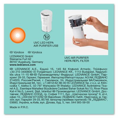 LEDVANCE HEPA Air Purifier, 38dB, USB