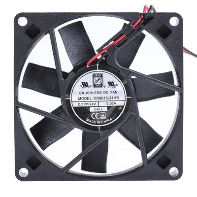 RS PRO Axial Fan, 24 V dc, DC Operation, 51m³/h, 4.6W, 100mA Max, 80 x 80 x 15mm