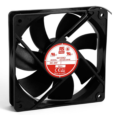 RS PRO Axial Fan, 24 V dc, DC Operation, 151.2m³/h, 5W, 190mA Max, 120 x 120 x 25mm