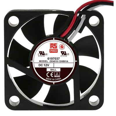 RS PRO Axial Fan, 12 V dc, DC Operation, 11.9m³/h, 1.2W, 100mA Max, 40 x 40 x 10mm