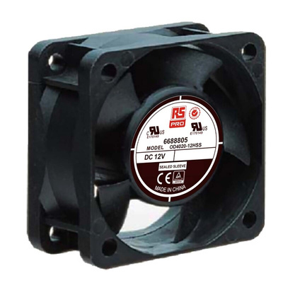 RS PRO Axial Fan, 12 V dc, DC Operation, 15.3m³/h, 1.2W, 110mA Max, 40 x 40 x 20mm